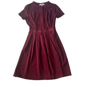MissMay Retro Gorgeous City Burgundy  Romantic Femenine Midi Lace Dress sz M